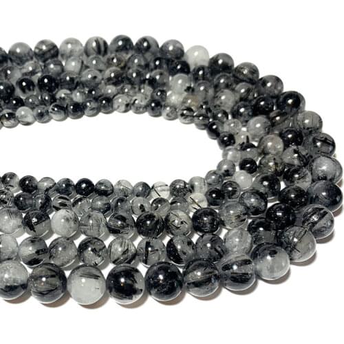 Wholesale 100% Natural Round Black Rutilated Quartz Stone Beads For Jewelry Making DIY Bracelet Necklace Charms 6/8/10MM