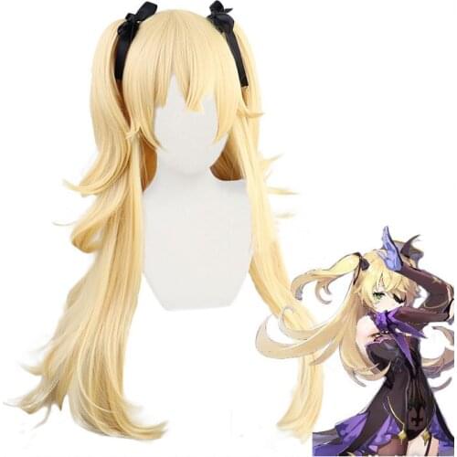 Game Genshin Impact Traveler Fischl Cosplay Golden Role Play Wig Heat Resistant Cartoon Anime Halloween Costume For Women Men
