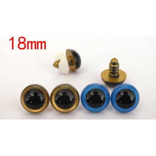18mm plastic round shape safety toy eyes + white color washer for decoration plush animal doll