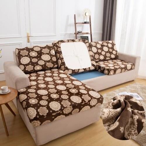 Floral printed thick plush sofa cover for living room keep warm soft stretch material couch cover for pets corner sofa cover