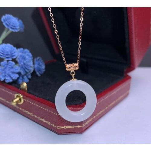 SHILOVEM 18k yellow gold natural white Jasper pendants Christmas Gift fine Jewelry plant wedding no necklace mymz1515849hby