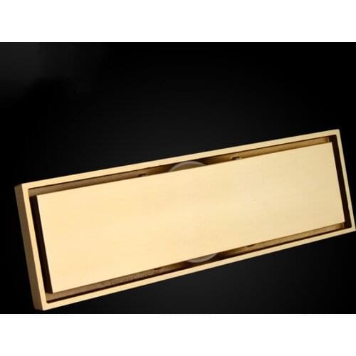 Pure copper brass 300*83mm gold bathroom Rectangle Linear Invisible Shower Drain Floor Strainer drainer with Tile Insert Grate