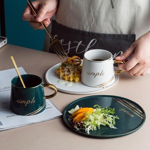 Luxury Phnom Penh office ceramic coffee cup and saucer set milk tea cup dessert saucer with spoon couple friends ceramic cup