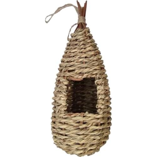 Garden Handing Birds Nest Box Breeding Swallows Nest Grass Hand Woven Birdhouses for Outdoors Hanging
