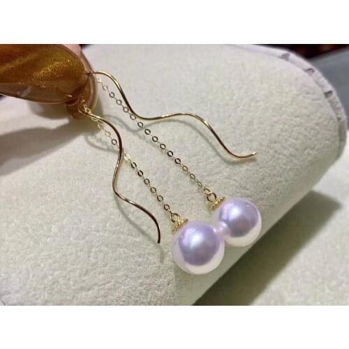 D318 Pearl Earrings Fine Jewelry Solid 18K Gold Nature 7-8mm Fresh Water White Pearl Earrings For Women Fine Earrings