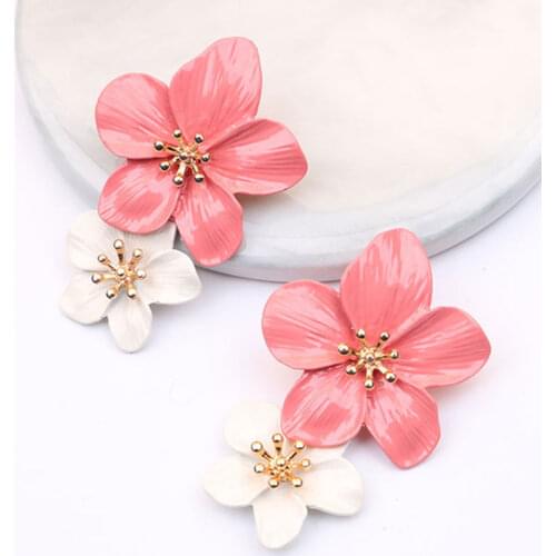 KMVEXO 2019 New Design Fashion Jewelry Elegant Big Double Flower Mixed Color Earring Girls Summer Beach Party Earrings for Women