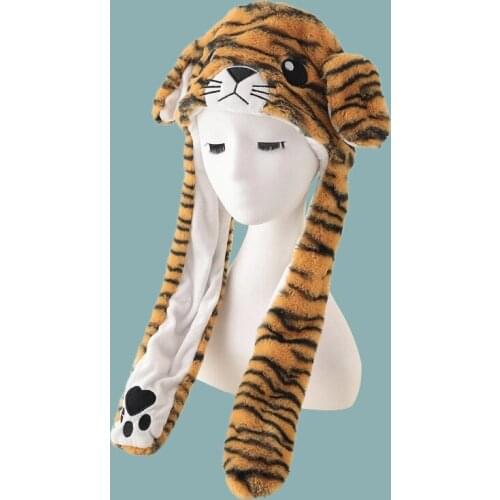 Hats with Ears Moving Achieved by Pinching Tiger Paws Caps for Warm Keeping Cute Headwear Accessories