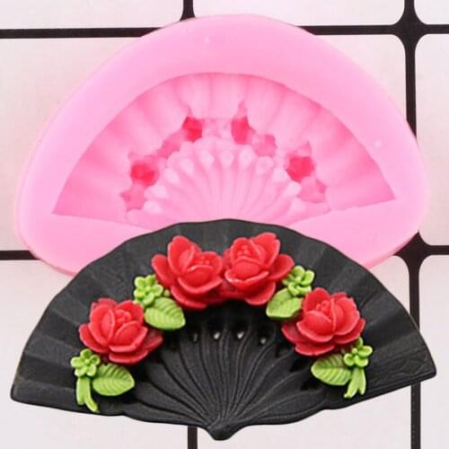 Rose Folding Fan Cookie Baking Silicone Mold DIY Party Cake Decorating Tools Cake Border Fondant Mold Candy Clay Chocolate Molds