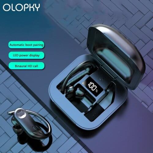 Sports Bluetooth Headset Digital Display Screen Ear-hung Waterproof Earphone TWS Wireless Bluetooth 5.0 Stereo HIFI Sound Effect