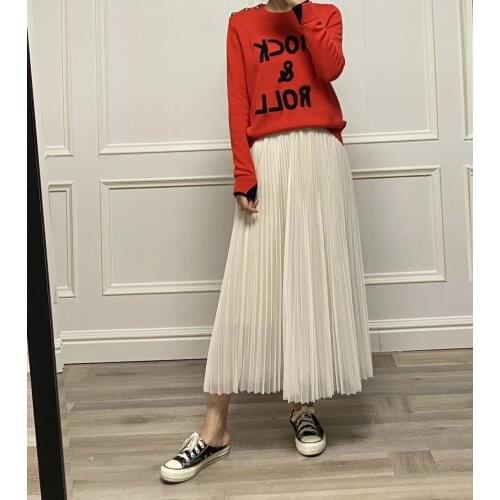 Sweater with Shoulder Buttons 100% Cashmere Winter Letters Embroidery Women Sweater Red