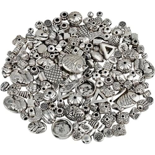 TUMBEELLUWA 0.5lb (230g) Mixed Tibetan Silver/Gold Tone/Copper Spacer Beads Loose Charms European Beads for Jewelry Making DIY