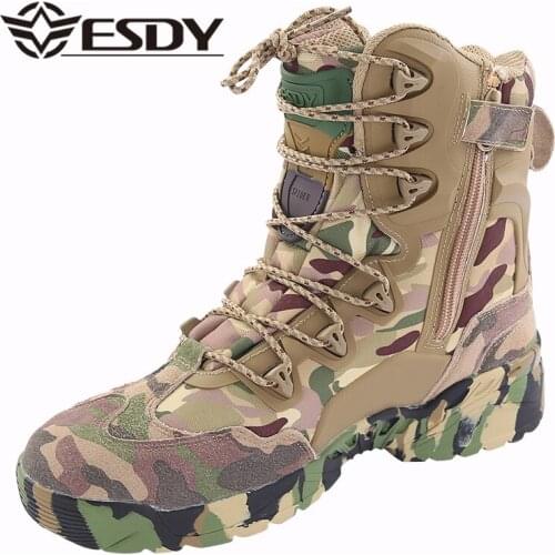 Outdoor Desert Military Camo Breathable Hiking Shoe Spring Autumn Men Hunting Climbing Leather Wearproof Tactical Training Boots