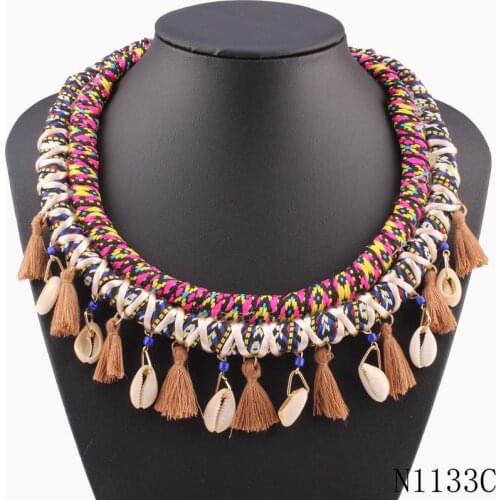 Vintage Rope Choker Women Necklace Chunky Statement New Tassel Shell Pendant Necklace for Girls Christmas Gifts
