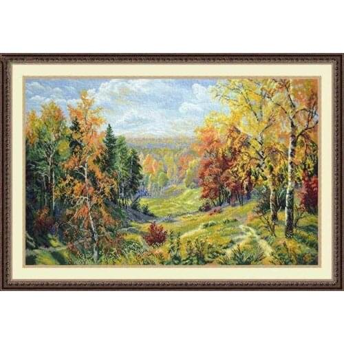 For Embroidery Needlework Crafts 14CT Unprinted DIY Quality Cross Stitch Kits Handmade Arts Scenery-Autumn Valley Home Decor