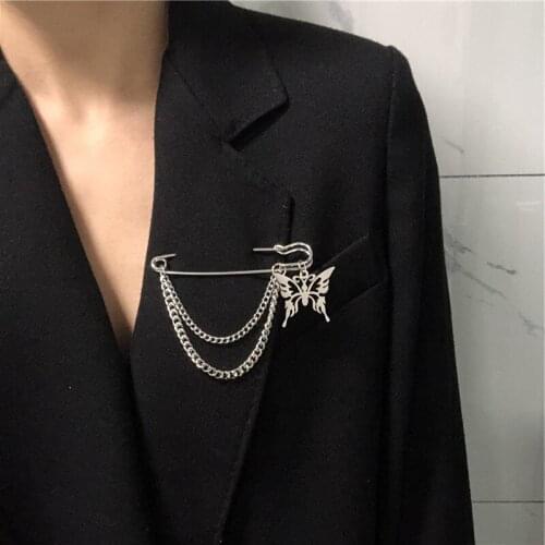 Harajuku Style Metal Tassel Butterfly Brooches Pin for Women 2021 Fashion Elegant Brooches Jewelry Clothing Accessories Brooches