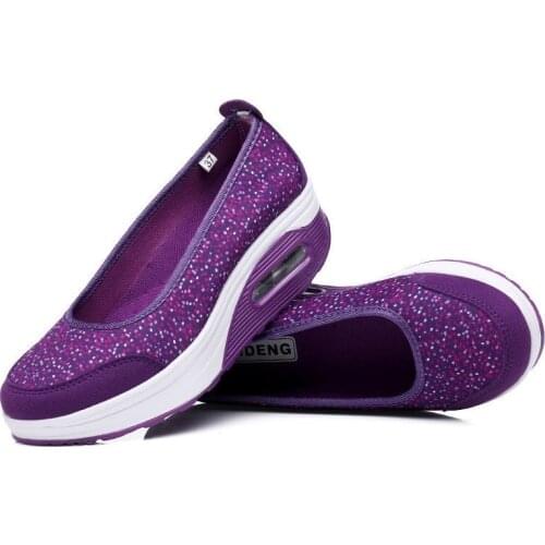 Women Spring Autumn Shoes Stretch Fabric Casual Shoes Swing Wedges Platform Breathable Lady Shoes 4.5 CM Height Increasing