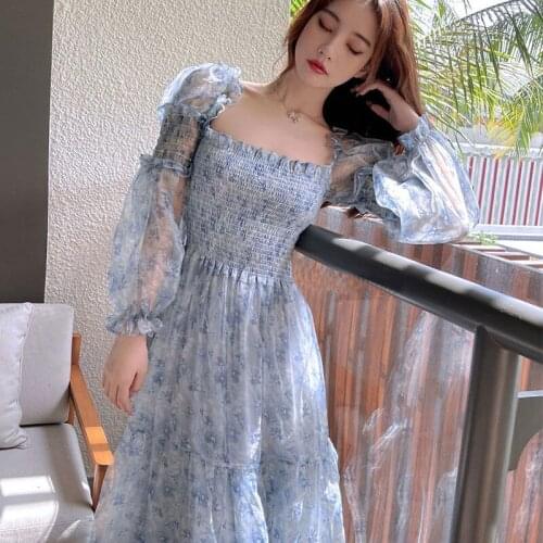 2021 Summer New French Aristocratic First Love Floral Super Fairy Cake Dress Female Ruffled Princess Dress Long Dress