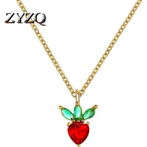 ZYZQ Vitality Girl Strawberry Necklace Sweet Short Fruit Clavicle Chain Simple Student Necklace