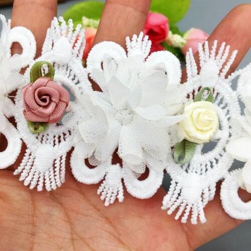 10x African Vintage Cotton 3D Rose Flower Lace Trim Chiffon Applique Ribbon Fabric Wedding Dress Clothing DIY Sewing Craft