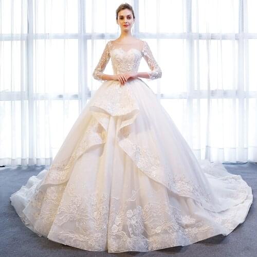 172 luxury wedding dress 2020 robe de mariage long sleeve robe longue femme düğün parti elbise sequins vestido de novia sencillo