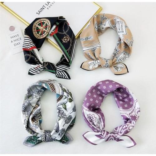 2021 Choice Korean Multifunction Twill Silk Scarf For Women 53CM Small Square Womens Imitation Silk Hair Scarves Bag Decoration