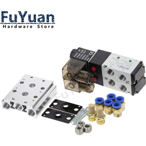 4V210-08 DC24V 2 Positions 2-10 Way Quadruple Solenoid Valve Aluminum Base Fitting Mufflers Set 2 Stations DIY