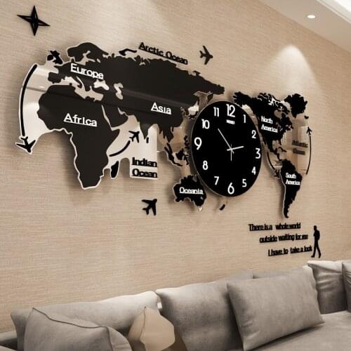 World Map Large Wall Clock Modern Creative Silent Wall Watch Acrylic 3d Clocks Living Room Mechanism Saat Wall Home Decor B50