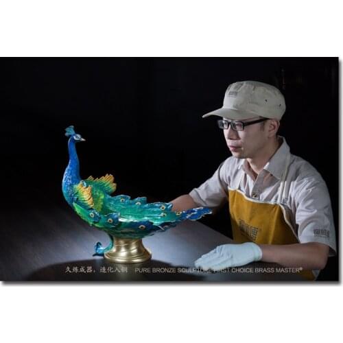 45CM Large 2020 Global Limited Edition TOP Handmade Auspicious Pea cock peafowl Color brass Sculpture home office art Ornament