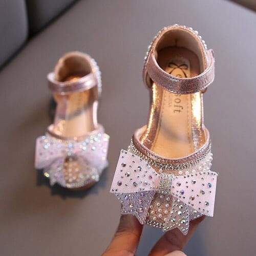 Spring Autumn Silver Pink Rhinestone Girls Shoes Kids Princess Shoes For Wedding Party Dance Sandal Children Single Shoes 1-12T