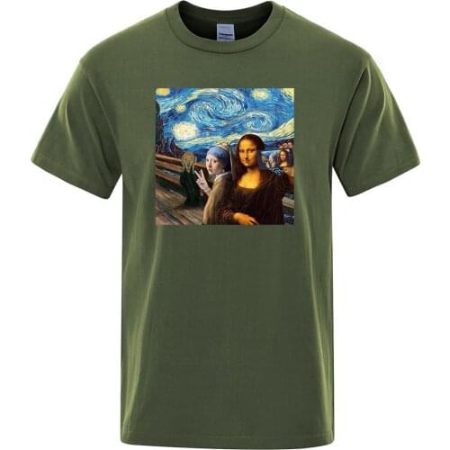 Summer Breathable Men T Shirts Mona Lisas smile Funny Print Streetwear Male T-Shirt High Quality Brand Tshirt Man Tops Tees