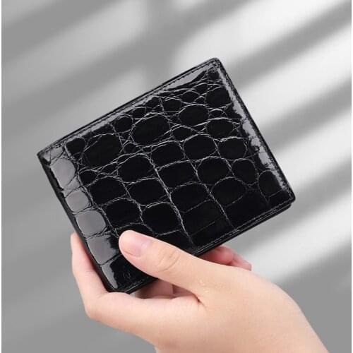 Classical Designer Exotic Genuine Neli Crocodile Skin Alligator Leather Mens Black Card Holder Wallet Male Large Clutch Purse