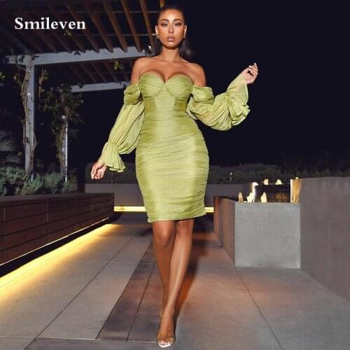 Smileven Organza Mini Cocktail Dress Party Gown Puff Sleeve Off The Shoulder Prom Dresses 2020 Sweetheart Evening Gowns