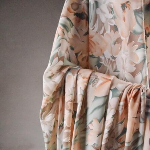 Korean Silk Chiffon Fabric Simple And Elegant Big Flower Printing Dress Shirt Womens Cloth Handmade DIY Material