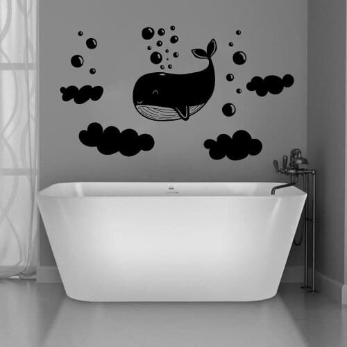 Cute Happy Whale Wall Decal Swim Cartoon Ocean Animals Bubble Cloud Vinyl Window Stickers Kids Bedroom Bathroom Home Decor Q413