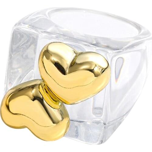 Fashion Transparent Resin Acrylic Ring for Women Trendy Big Geometric Square Round Irregular Chunky Rings Finger Jewelry Gift