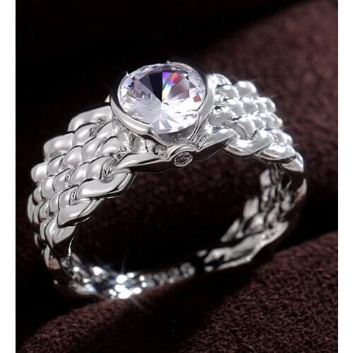Fashion Sports 925 STerling Silver Ring Women Mesh Belt Reticulocyte Big CZ Rings for Women Anillos Mujer Bague Anel Bague Aneis