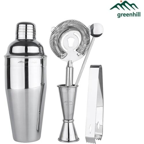 Premium 5 Pieces of Bartender Kit : Cocktail 24oz Shaker, Jigger, Spoon, Ice Tong, Ice Strainer, Barware / Bar Set Tools