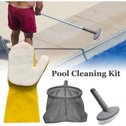 Swimming Pool Cleaning Kit Pond Spa Maintenance Kit 3Pcs Hot Tub Pool Accessories With Skimmer Net, Brush, Sponge Cleaning Glove