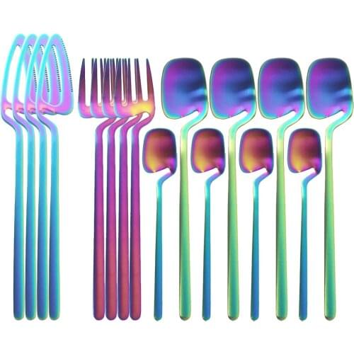 16Pcs Colorful Cutlery Set Stainless Steel Dinnerware Set Knives Forks Spoon Tableware Set Party Kitchen Silverware Flatware Set