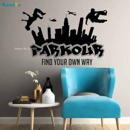 Find Your Own Way Parkour Wall Decals Extreme Sports Vinyl Stickers Jumping Street Cities Home Decor Removable Murals YT1782