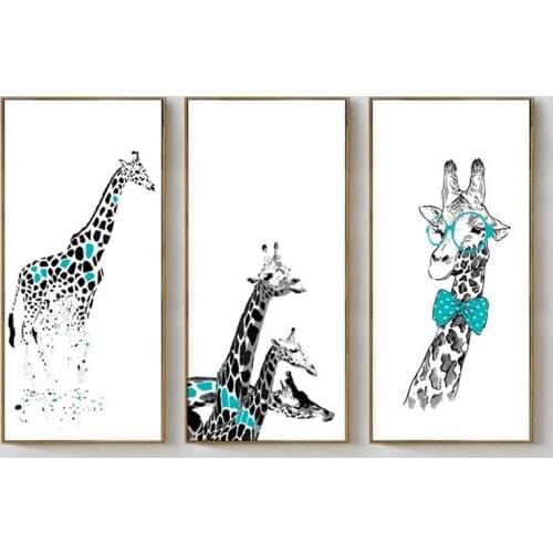 New Scandinavian Creative Gentlemen Giraffe Decorative Painting Vertical Hanging Painting Childrens Room Wall Art Canvas