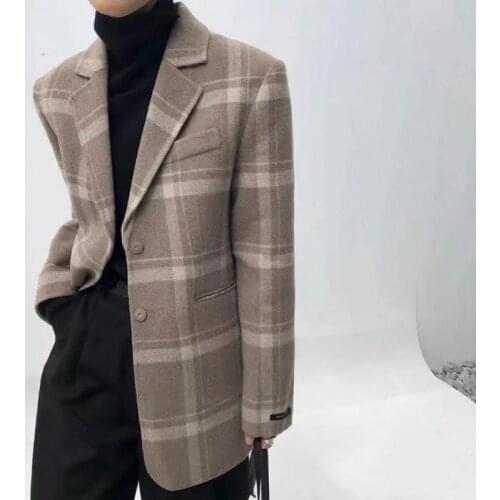 High New 100% wool end Plaid elegant Korean style short double sided cashmere coat woolen coat