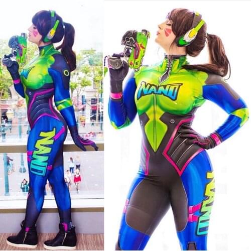 New D.Va Nano Cola Skin Cosplay Costume Harley DVA Game Superhero Catsuit Halloween Zentai Suit Adults Kids Bodysuit