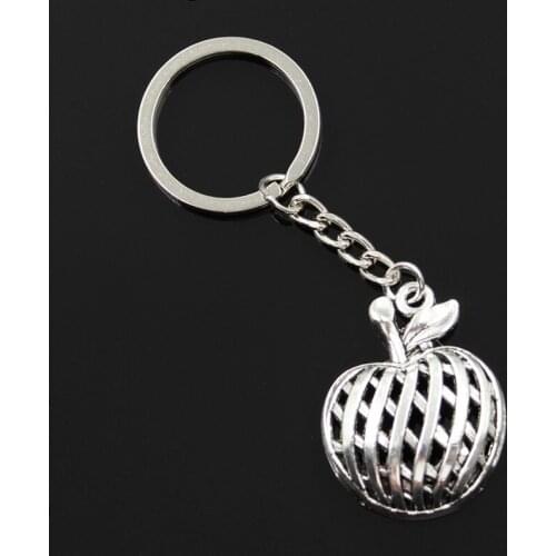 New Fashion Men 30mm Keychain DIY Metal Holder Chain Vintage Hollow Apple 38x29mm Silver Color Pendant Gift