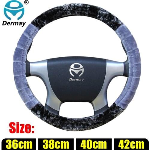 36cm 38cm 40cm 42cm Winter Plush Black Gray Car Steering Wheel Cover for Car Suvs Bus Scania Non-slip Free shipping