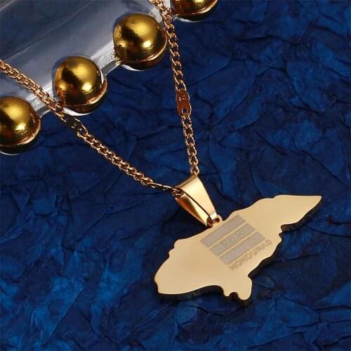 Stainless Steel Gold Color Honduras Map Pendant Necklaces Honduras Maps Charm Jewelry