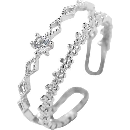 Simple 2-Layer Crystal Ring Fashion Adjustable Wedding Ring for Women Jewelry Gift