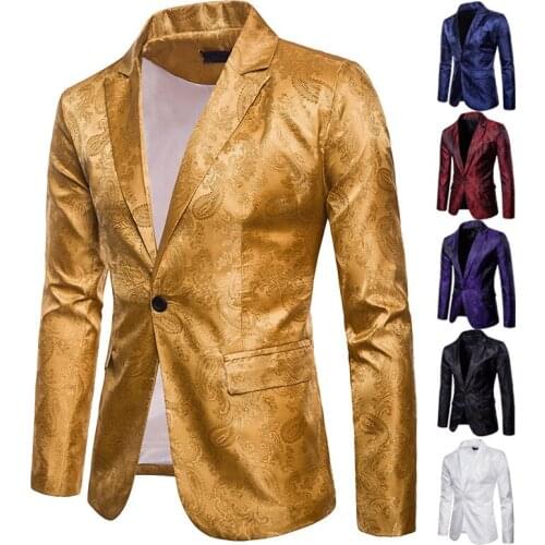 Luxury Suit Men Slim Fit Gold Blazer Male Long Sleeve Fancy Floral Suit Vintage Social Boys Casual Plus Size Blazer Men Top 2xl