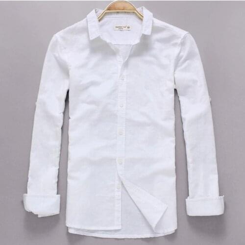 Casual White linen shirt men long sleeve shirt dress brand men shirt fashion Fall linen shirts men cotton flax camisa masculina