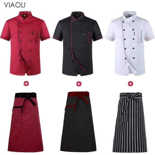 Wholesale Restaurant Kitchen Chef Uniform Shirt Breathable Double Breasted Chef Jacket+cap+apron works clothes for men Unisex